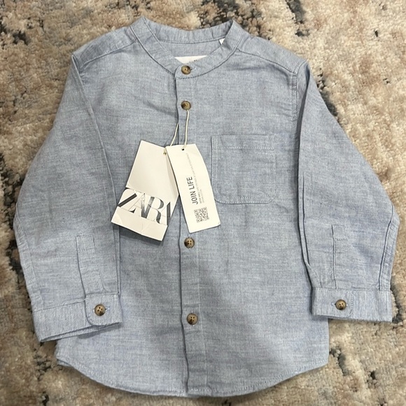 NWT Zara Baby Boy Chambray Button Down Shirt (12-18M) - Picture 1 of 3